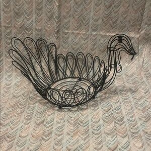 Decorative Black Wire Swan Fruit Basket - Elegant Centerpiece